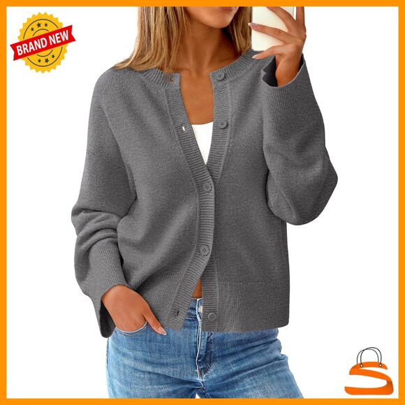 Oversized Chunky Knit Cardigan Button Up Bell Sleeves Drop Shoulder Winter